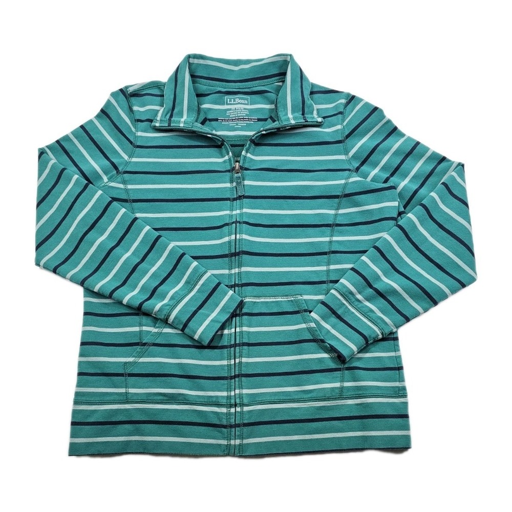 L.L.Bean Womens Medium Reg Ultrasoft Sweats Full Zip Green Striped Jacket 501609